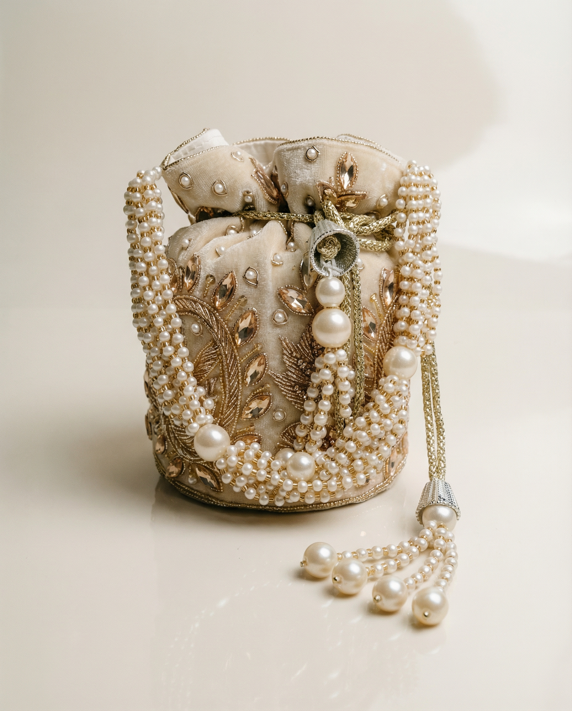 Velvet Potli Bag Cream